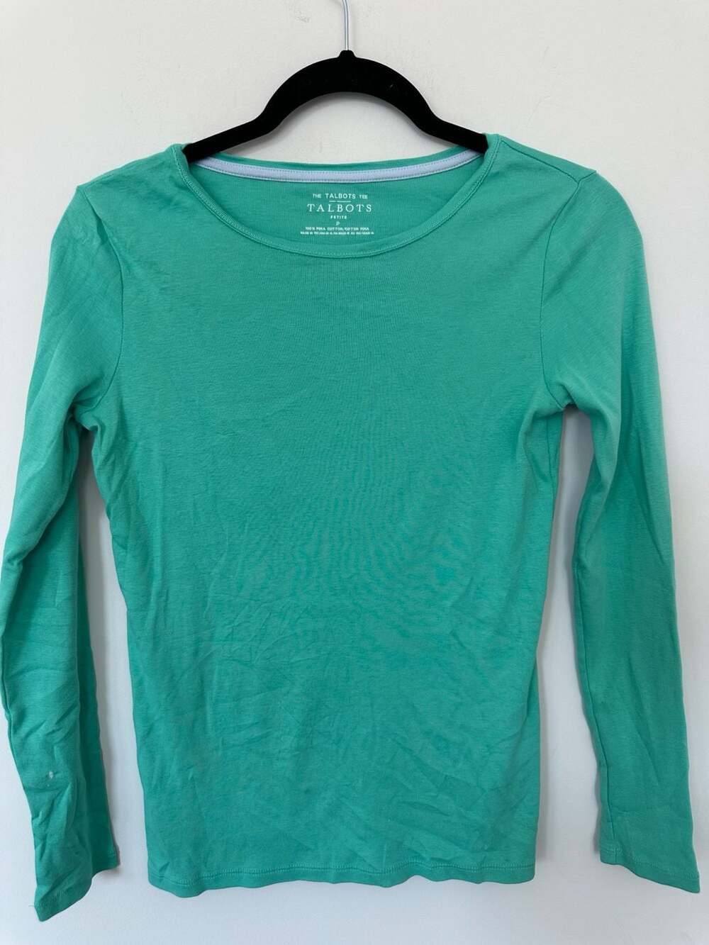 100% Pima Cotton Talbots The Talbots Tee Size Petite SP Green Long Sleeve